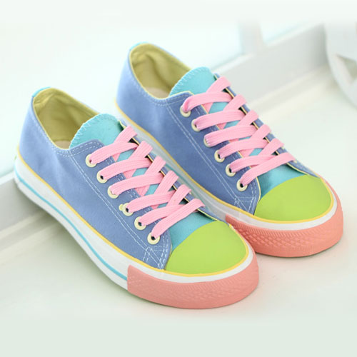 Cute Candy Contrast Color Casual Shoes Canvas Sneaker Flats