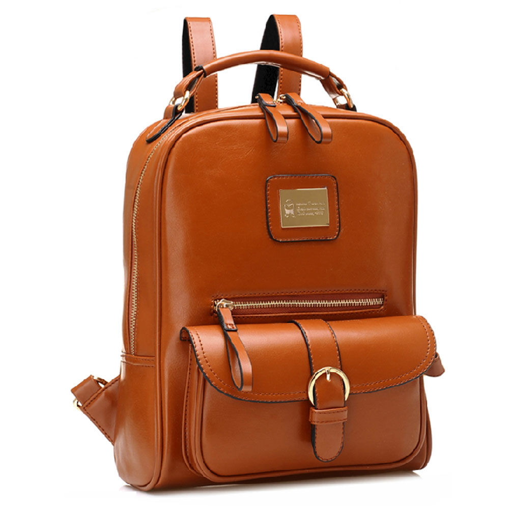British Style Solid Color Metal Buckle Top School Bag Backpack