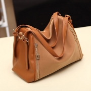 European Style Retro Pure Color Zip Handbag Shoulder Bag