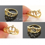 Gold/Silver Tone Crown Love Heart Cutout Ring 