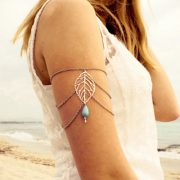 Fashion Hollow Out Leaf Water-drop Turquoise Tassels Arm Chain