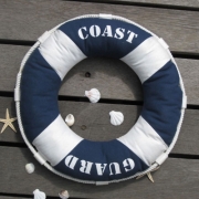 Nautical Inspired Red / Blue Life Buoy Throw Pillow Home Decor 