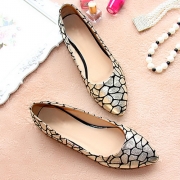 Gold Tone Point Toe Printed Flat Slip On Shoes 