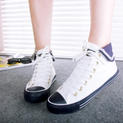 Fashion Contrast Color Lace Up High-top Canvas Shoes