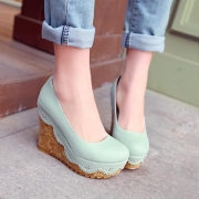 Fresh Style Round Toe Slip-on Wedge High-heeled Shoes