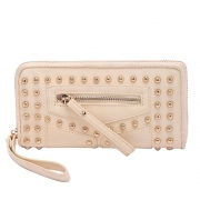Fashion Round Rivets Zipper Long Wallet with Removable Strap