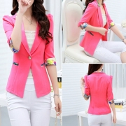 Fashion Floral Print Patchwork 3/4 Sleeve Blazer Coat