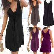 Fashion Solid Color Sleeveless Knotted V-neck Dress
