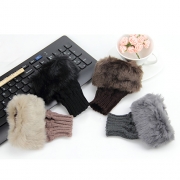 Fashion Faux Fur Spliced Warm Knit Half Finger Gloves