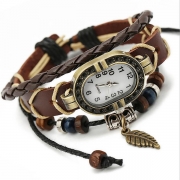 Retro Braided Leather Bracelet Heart Watch
