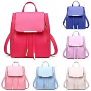 Fashion Casual Solid Color Flap Pocket PU Leather Backpack