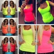 Fashion Sexy Candy Color U-neck Render Tank Tops