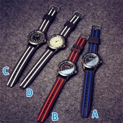 Fashion Contrast Color PU Leather Watchband Round Dial Quartz Watches