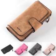 Retro Style Solid Color Buckle Long Wallet