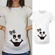 Casual Smile Printed Round Neck Short Sleeve Maternity Shirt