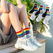 Fashion Rainbow Stripe Printed Socks-6 Pair/Set