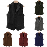 Fashion Solid Color Lapel Buttoned Vest for Men