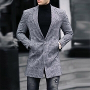 Fashion Checkered Notched Lapel Long Sleeve Blazer for Men
