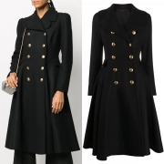 Elegant Solid Color Lapel Double Breasted Long Sleeve Longline Jacket