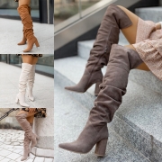 Fashion Solid Color Pointed-toe Heeled Over-the-knee Boots