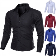Casual Solid Color Stand Collar Long Sleeve Shirt/Blouse for Men