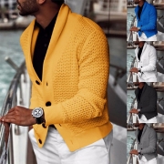Casual Solid Color Long Sleeve Buttoned Lapel Knitted Cardigan for Men