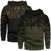 Fashion Contrast Color Camouflage Print Drawstring Hooded Long Sleeve Sweatshirt for Men
