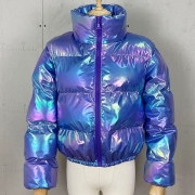 Street Fashion Gradient Color Stand Collar Long Sleeve Quilted Crop Jacket for Women