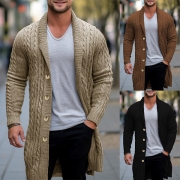 Fashion Cable Pattern Buttoned Long Sleeve Knitted Cardigan for Men