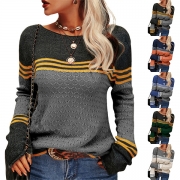 Fashion Contrast Color Round Neck Long Sleeve Sweater