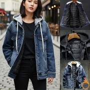 Fashion Old-washed Unisex Denim Jacket with Detachable Hooded and Detachable Warm Lined（Size Run Small）