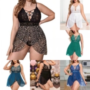 Sexy Lace Spliced Criss-cross V-neck Pajamas Set