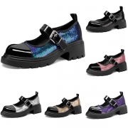 Fashion Bling-bling Sequined Round Toe Block Heeled Mary Jane Shoes