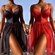 Sexy Lace Spliced Slit Nightwear Dress