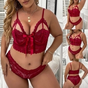 Fashion Cutout Bow-knot Lace Two-piece Lingerie Set