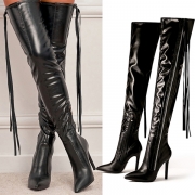 Fashion Pointed-toe High-heel Side Zipper Tassel Artificial Leather PU Over-the-knee Boots