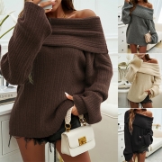 Street Fashion Solid Color Off-the-shoulder Long Sleeve Loose Sweater