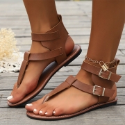 Vintage Thong  Artificial Leather PU Buckle Flat Sandals