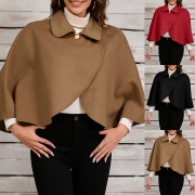 Fashion Stand Collar Button Irregular Hemline Duffle Crop  Cape-Poncho for Women