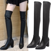 Fashion Block Heeled Over-the-knee Artificial Leather PU Boots