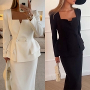 Fashion Two-piece Set Consist of Ruffle Blazer and Pencil Skirt
