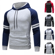 Casual Contrast Color Drawstring Hooded Long Sleeve Sweatshirt for Men