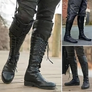 Fashion Round-toe Lace-up Buckle Artificial Leather PU Boots for Men