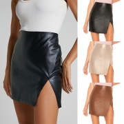 Fashion Artificial Leather PU Slit Skirt