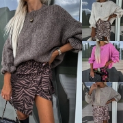 Fashion Crew Neck Batwing Long Sleeve Knitted Sweater