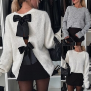 Fashion Crew Neck Long Sleeve Back Bowknot Sweater