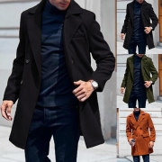 Fashion Solid Color Notched Lapel Long Sleeve Double-breasted Duffle Jacket for Men