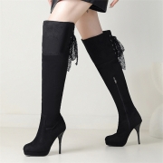 Fashion Platform High-heeled Lace-up Bowknot Boots
