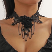 Punk Style Beaded Floral Crochet Lace Choker