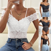 Sexy Open-shoulder Lace Cami Bodysuit